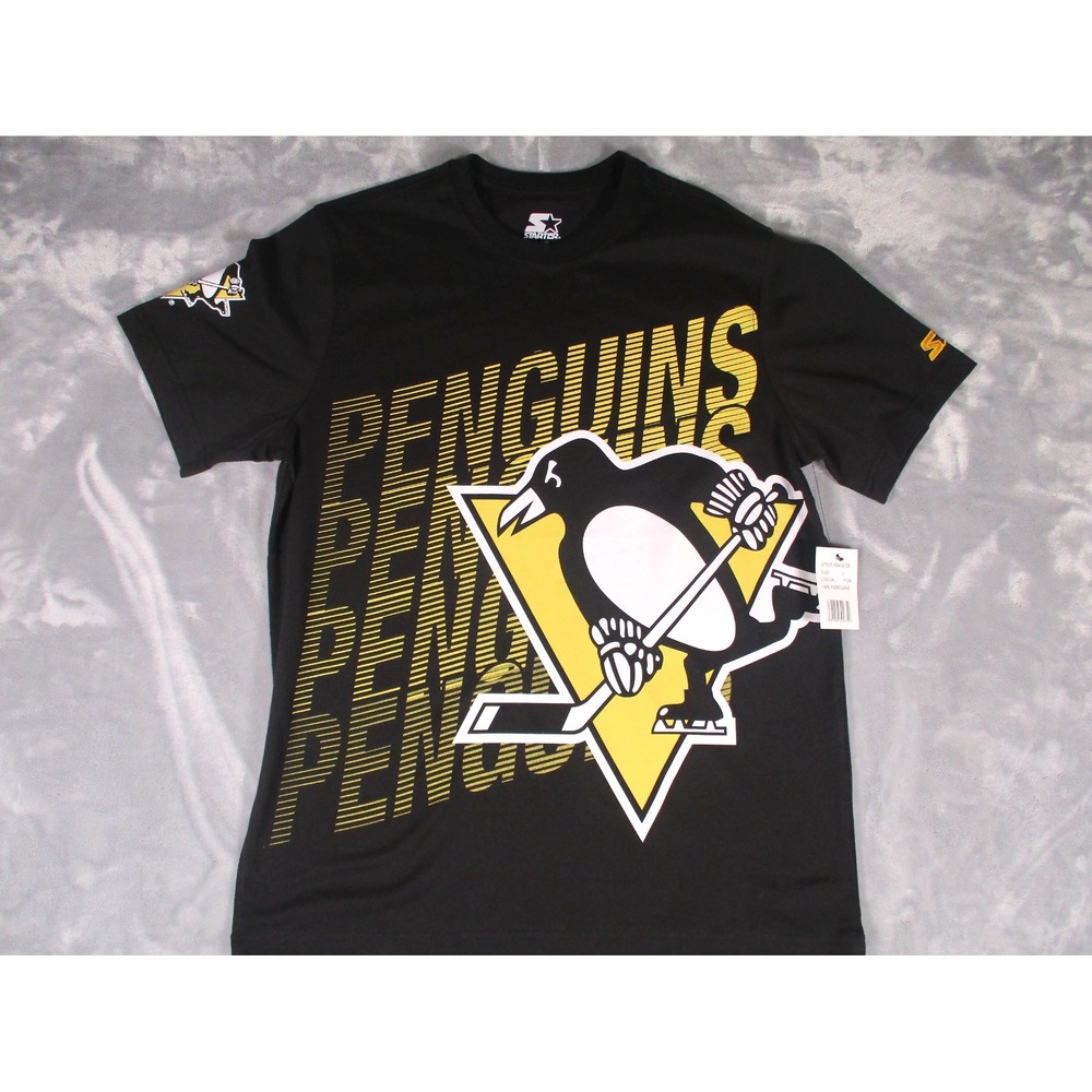 Pittsburgh Penguins Starter NHL Hockey Black T Shirt Size L NEW with Tag
